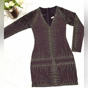 Jovani Stud Deep V Neck Cocktail Mini Bodycon Purple Dress - Size 2